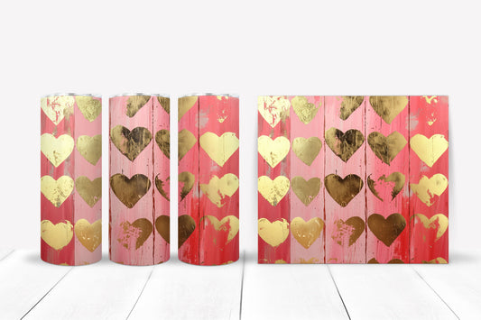 Gold Hearts Pink Background Valentine Tumbler 20oz