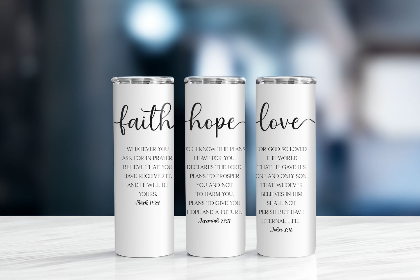 Faith Hope Love White 20oz Tumbler
